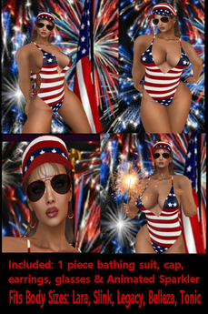 Second Life Marketplace - AA Country Patriotic 1 Piece Bathing Suit